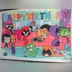 Teen Titans Theme Happy Birthday Backdrop Banner (polyester) 5x3Ft With Balloons